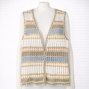 Vtg Koret Francisca Crochet Knit Button Vest Multicolor M Granola Cottagecore